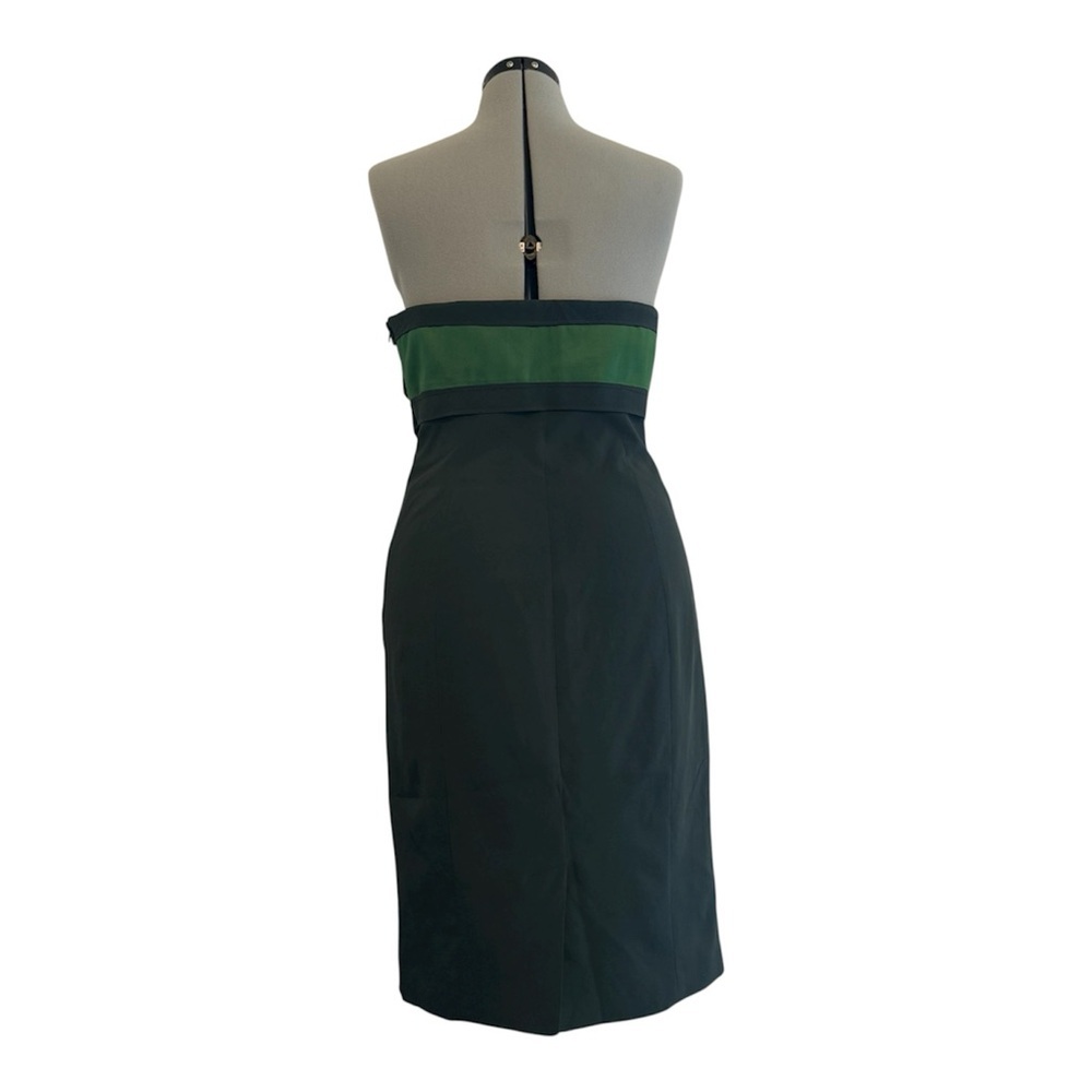 Karen Millen Green Silk Cocktail Dress Small Black Cutout Cage Strapless Sheath - Picture 2 of 10
